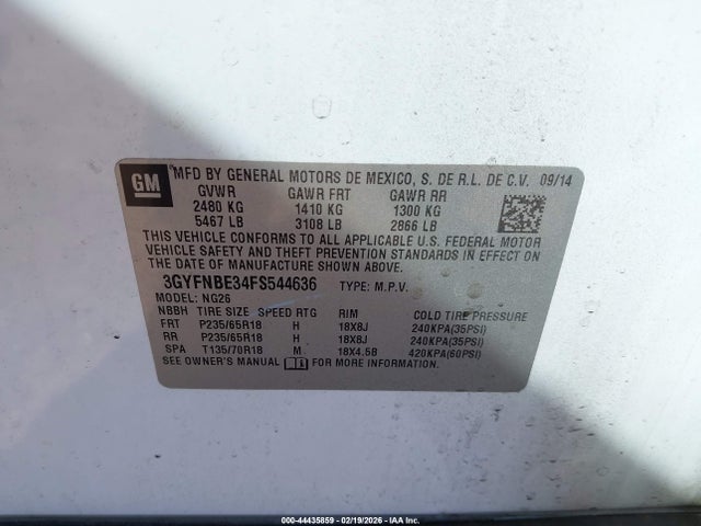 3GYFNBE34FS544636 Cadillac Srx Luxury Collection