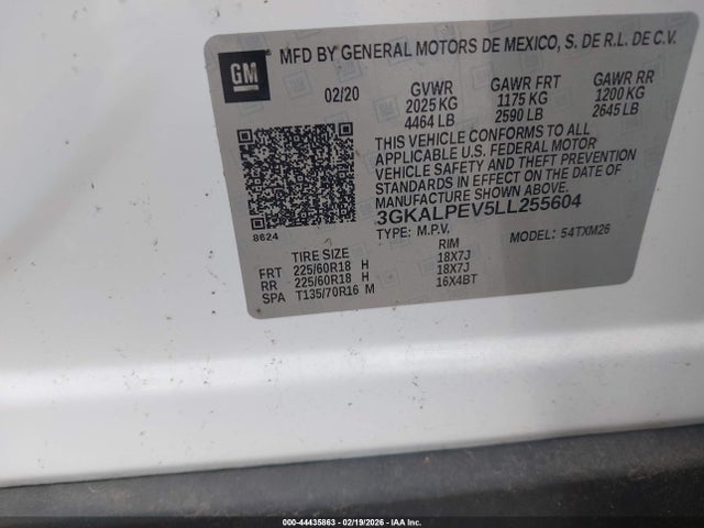 44435863 :رقم المزاد ، 3GKALPEV5LL255604 vin ، 2020 Gmc Terrain Fwd Slt مزاد بيع