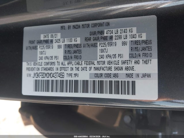 2021 Mazda Cx-5 Grand Touring მანქანა იყიდება აუქციონზე, vin: JM3KFBDM0M0437459, აუქციონის ნომერი: 44435904