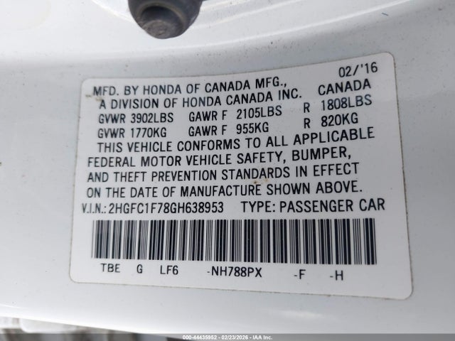 2HGFC1F78GH638953 Honda Civic Ex-l