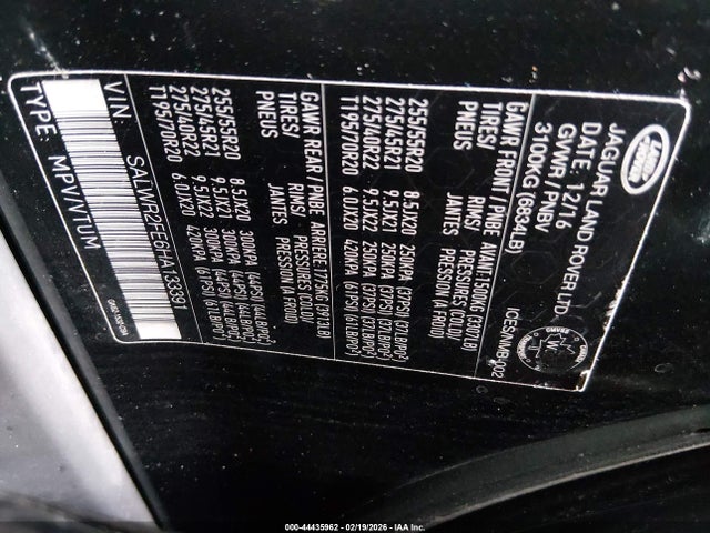 Land Rover RANGE ROVER SPORT 2017 SALWR2FE6HA133391 Image 9