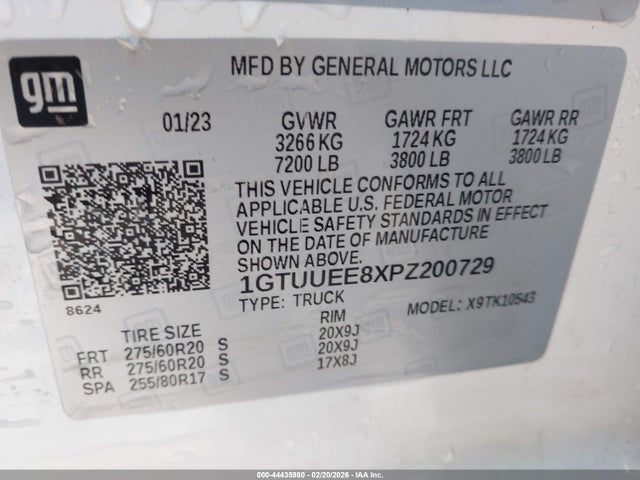 Aukcja sprzedaży 2023 Gmc Sierra 1500 4wd  Short Box At4, vin: 1GTUUEE8XPZ200729, numer aukcji: 44435980