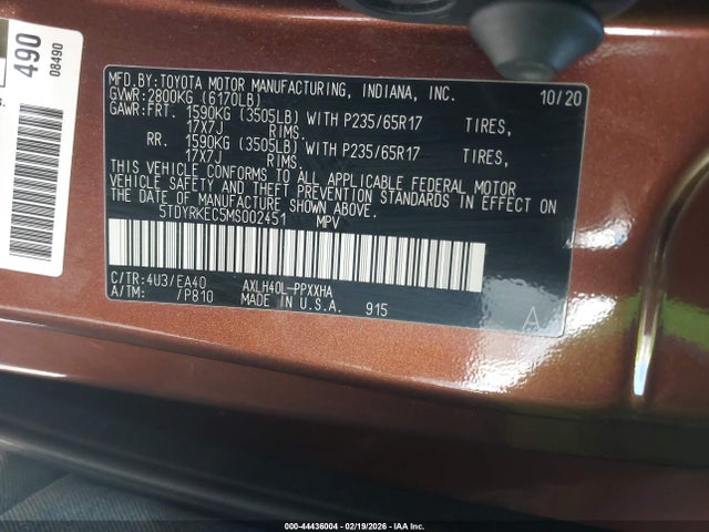 2021 TOYOTA SIENNA 5TDYRKEC5MS002451 Photo 8