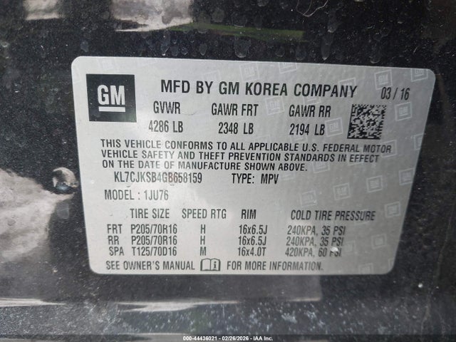 KL7CJKSB4GB658159 Chevrolet Trax 1ls