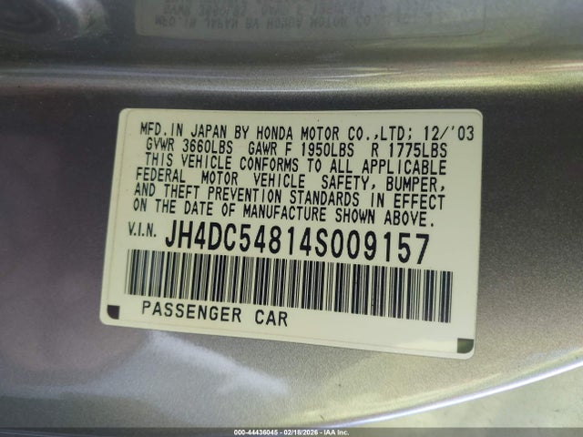 2004 Acura Rsx მანქანა იყიდება აუქციონზე, vin: JH4DC54814S009157, აუქციონის ნომერი: 44436045