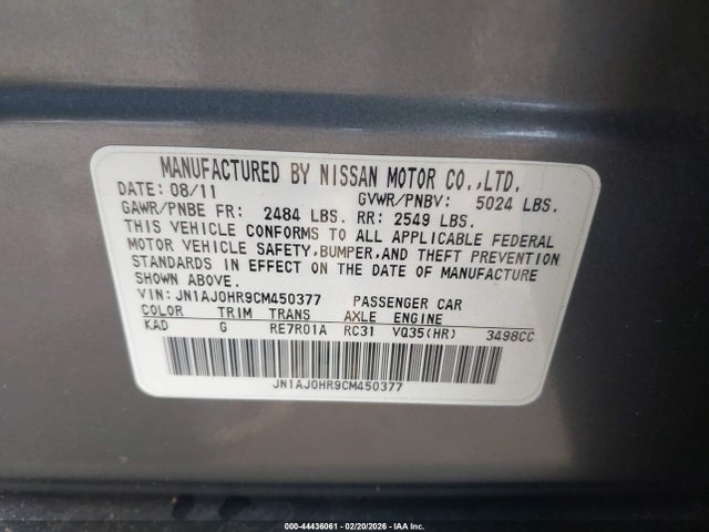 Auction sale of the 2012 Infiniti Ex35 Journey, vin: JN1AJ0HR9CM450377, lot number: 44436061