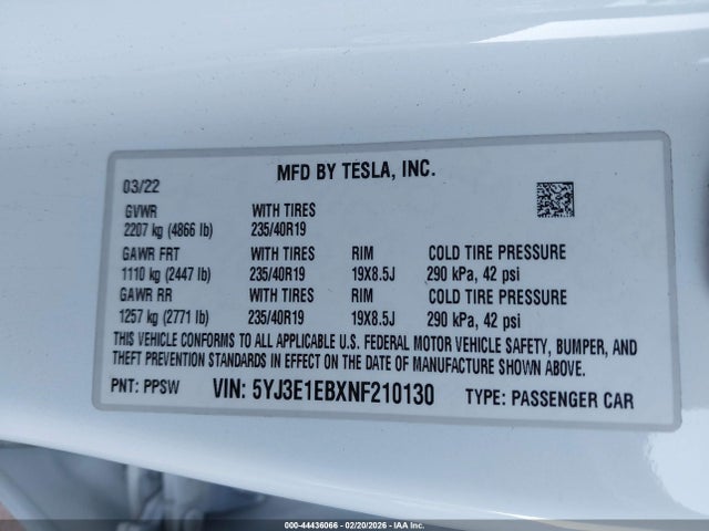 2022 TESLA MODEL 3 5YJ3E1EBXNF210130 Photo 8