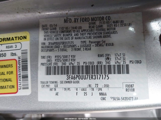 3FA6P0UU7ER317175 Ford Fusion Hybrid S