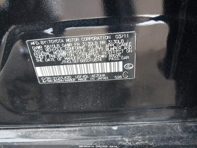 2011 LEXUS LS 460 JTHCL5EF6B5010874 Photo 8