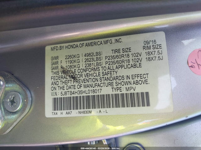 2017 Acura Rdx Acurawatch Plus Package მანქანა იყიდება აუქციონზე, vin: 5J8TB4H35HL018017, აუქციონის ნომერი: 44436140