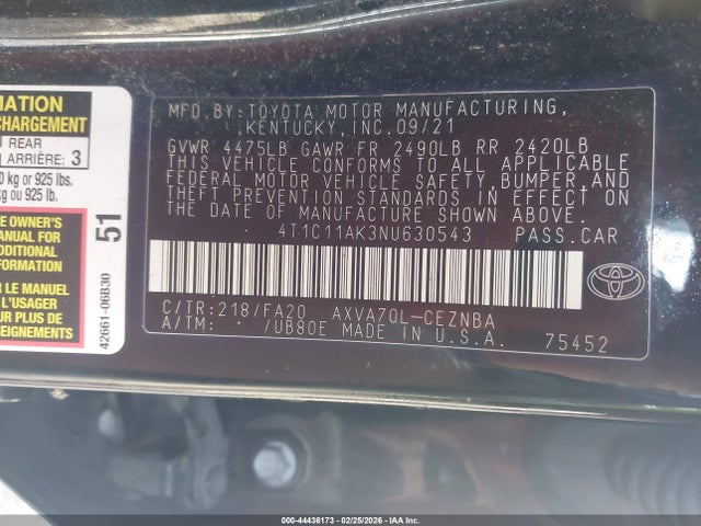 2022 TOYOTA CAMRY 4T1C11AK3NU630543 Photo 8