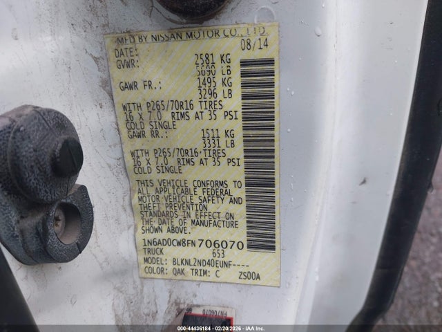 1N6AD0CW8FN706070 Nissan Frontier Sv
