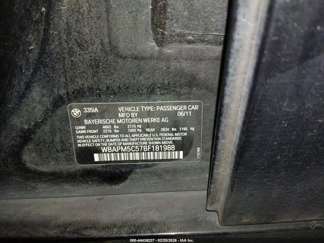 Продажа на аукционе авто 2011 Bmw 335i, vin: WBAPM5C57BF181988, номер лота: 44436227