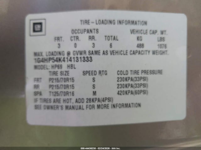 Aukcja sprzedaży 2001 Buick Lesabre Custom, vin: 1G4HP54K414131333, numer aukcji: 44436238