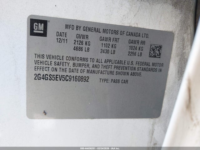 Продаж на аукціоні авто 2012 Buick Regal Turbo - Premium 1, vin: 2G4GS5EV5C9160892, номер лоту: 44436251