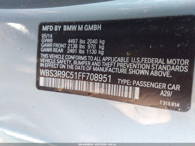 2015 Bmw M4 მანქანა იყიდება აუქციონზე, vin: WBS3R9C51FF708951, აუქციონის ნომერი: 44436254