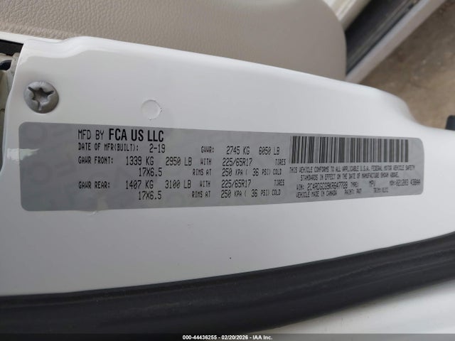 Aukcja sprzedaży 2019 Dodge Grand Caravan Sxt, vin: 2C4RDGCG9KR647728, numer aukcji: 44436255