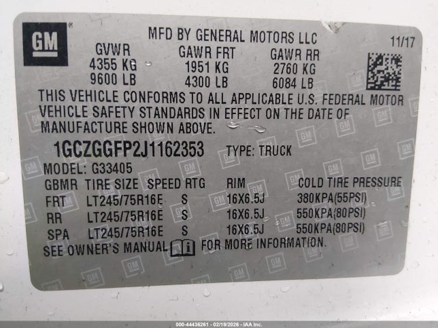 1GCZGGFP2J1162353 Chevrolet Express 3500 Work Van