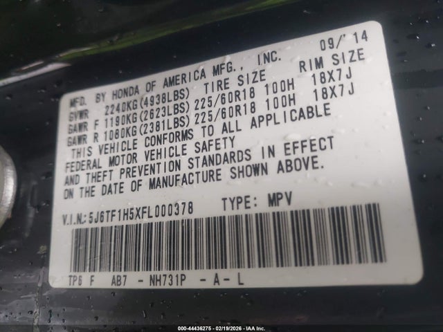 5J6TF1H5XFL000378 Honda Crosstour Ex-l V6