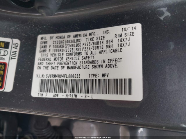 Honda Cr-v Touring 2015 5J6RM4H94FL006035 Image 9