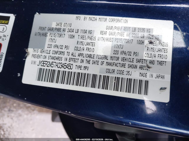 Продажа на аукционе авто 2010 Mazda Cx-7 I Sport, vin: JM3ER2W57A0345450, номер лота: 44436280