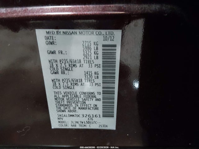 Продаж на аукціоні авто 2013 Infiniti Jx35, vin: 5N1AL0MM7DC326161, номер лоту: 44436306