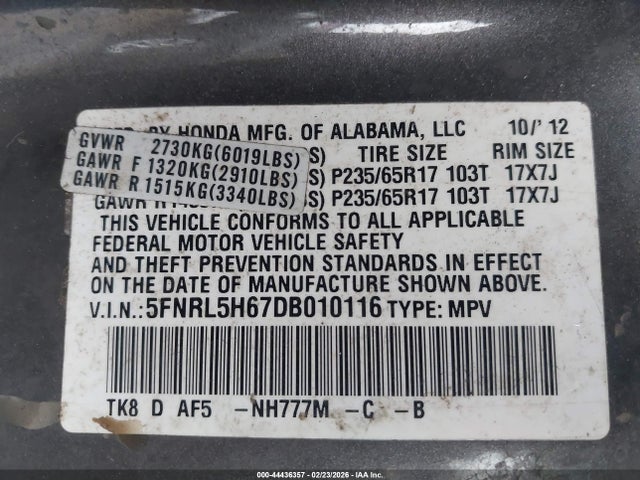 2013 HONDA ODYSSEY 5FNRL5H67DB010116 Photo 8