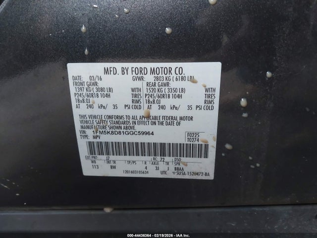 2016 FORD EXPLORER 1FM5K8D81GGC59964 Photo 8