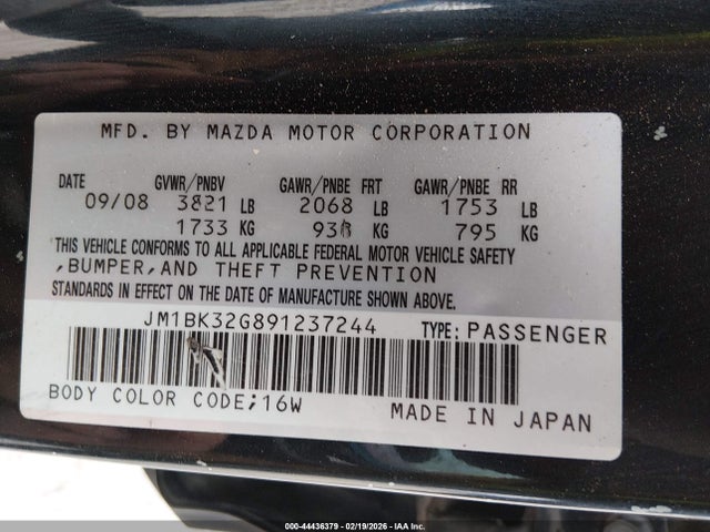 Продажа на аукционе авто 2009 Mazda Mazda3 I, vin: JM1BK32G891237244, номер лота: 44436379