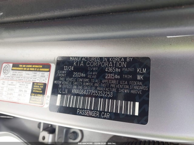 44436390 :رقم المزاد ، KNAG64J77S5352253 vin ، 2025 Kia K5 Gt-line مزاد بيع