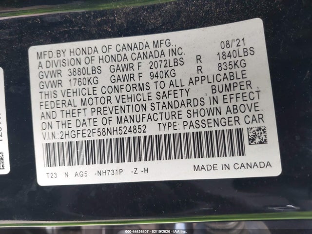 Honda Civic Sport 2022 2HGFE2F58NH524852 Image 9
