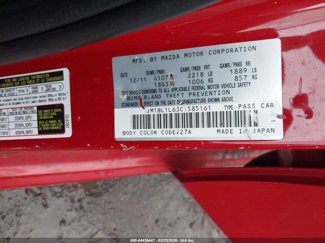 Продаж на аукціоні авто 2012 Mazda Mazda3 S Touring, vin: JM1BL1L63C1585161, номер лоту: 44436447