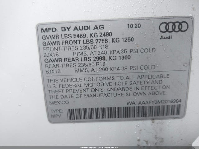 2021 AUDI Q5 WA1AAAFY0M2016384 Photo 8