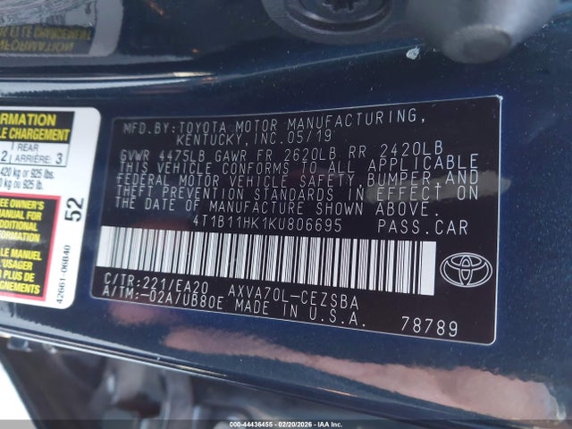 4T1B11HK1KU806695 Toyota CAMRY SE