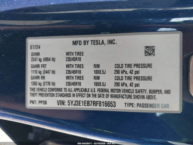 Продажа на аукционе авто 2024 Tesla Model 3 Long Range Dual Motor All-wheel Drive, vin: 5YJ3E1EB7RF816653, номер лота: 44436471
