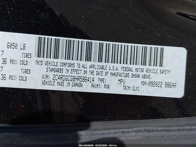 44436486 :رقم المزاد ، 2C4RDGCG8HR586414 vin ، 2017 Dodge Grand Caravan Sxt مزاد بيع