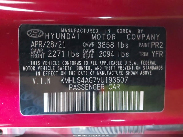 KMHLS4AG7MU193607 Hyundai ELANTRA SEL