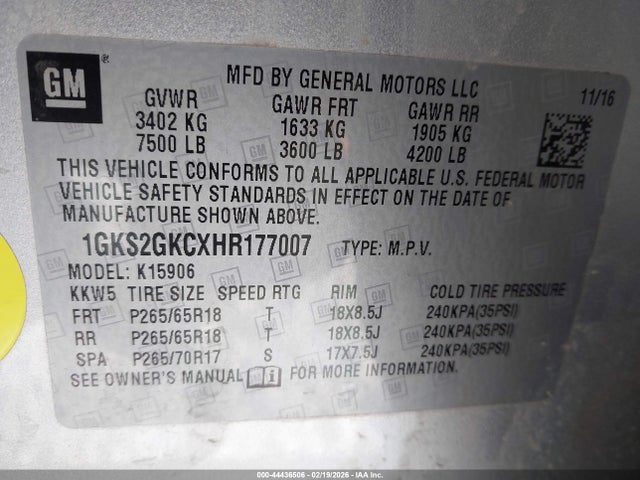 Продажа на аукционе авто 2017 Gmc Yukon Xl Slt, vin: 1GKS2GKCXHR177007, номер лота: 44436506