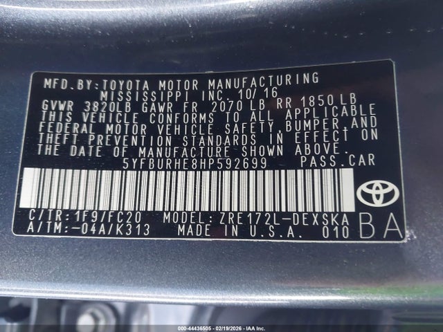 5YFBURHE8HP592699 Toyota COROLLA SE