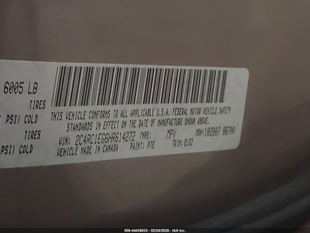 2017 Chrysler Pacifica Touring-l Plus მანქანა იყიდება აუქციონზე, vin: 2C4RC1EG6HR614272, აუქციონის ნომერი: 44436533