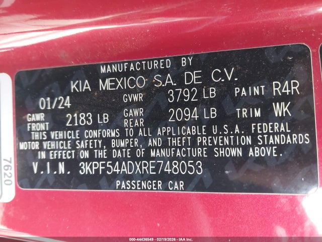 Продажа на аукционе авто 2024 Kia Forte Gt-line, vin: 3KPF54ADXRE748053, номер лота: 44436549