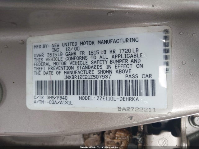 2001 TOYOTA COROLLA 1NXBR12E21Z507937 Photo 8