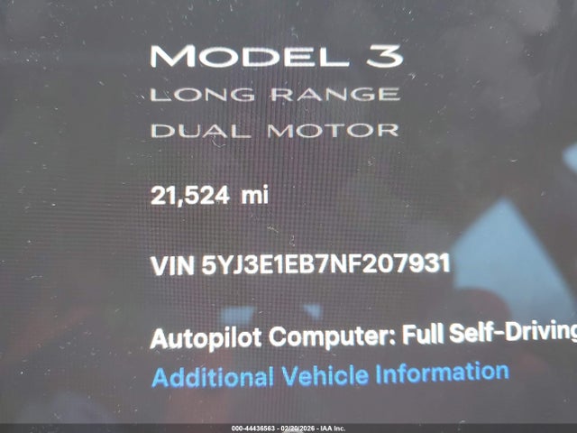 Aukcja sprzedaży 2022 Tesla Model 3 Long Range Dual Motor All-wheel Drive, vin: 5YJ3E1EB7NF207931, numer aukcji: 44436563