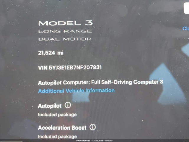 Aukcja sprzedaży 2022 Tesla Model 3 Long Range Dual Motor All-wheel Drive, vin: 5YJ3E1EB7NF207931, numer aukcji: 44436563
