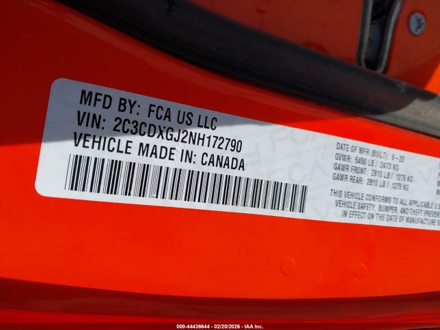 2C3CDXGJ2NH172790 Dodge Charger Scat Pack Widebody