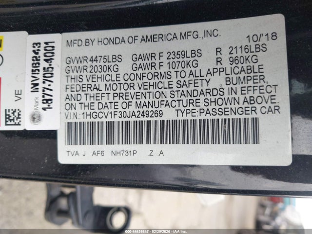 1HGCV1F30JA249269 Honda Accord Sport
