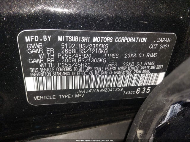 2022 MITSUBISHI OUTLANDER JA4J4VA89NZ041329 Photo 8