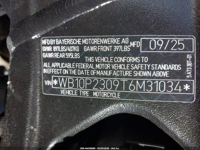 Aukcja sprzedaży 2026 Bmw S 1000 Rr, vin: WB10P2309T6M31034, numer aukcji: 44436666