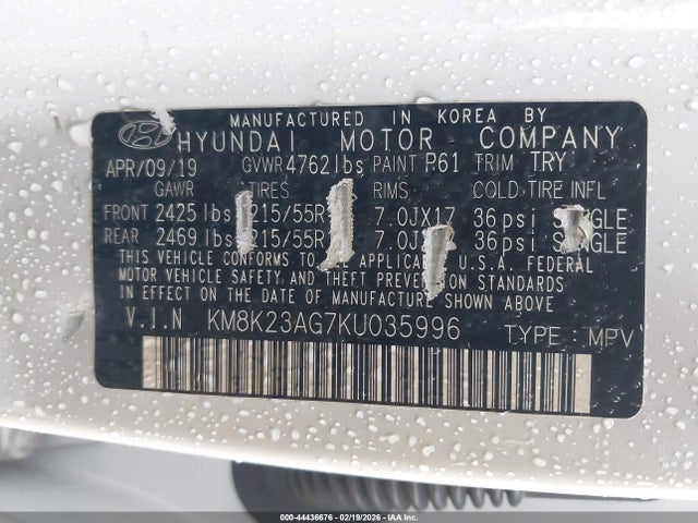 KM8K23AG7KU035996 Hyundai Kona Ev Sel
