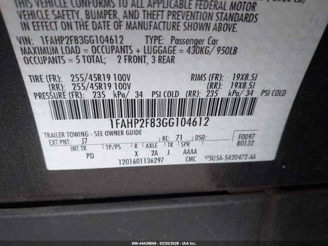 Ford Taurus Limited 2016 1FAHP2F83GG104612 Image 9